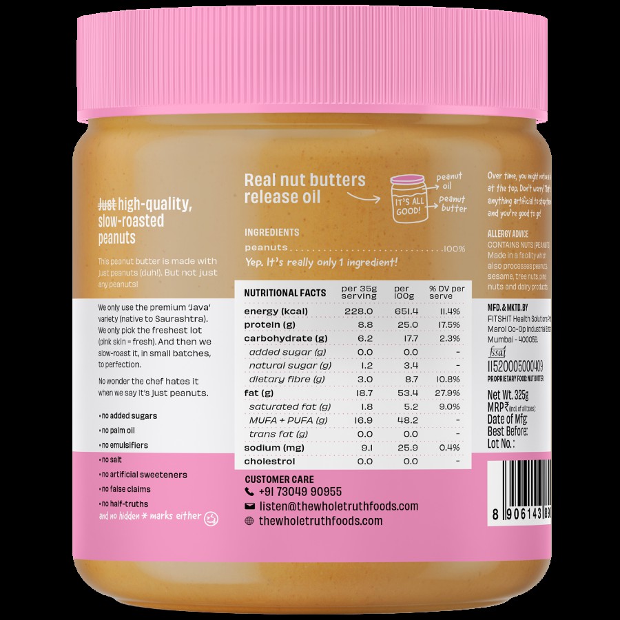 The Whole Truth Unsweetened Peanut Butter - Crunchy & Natural