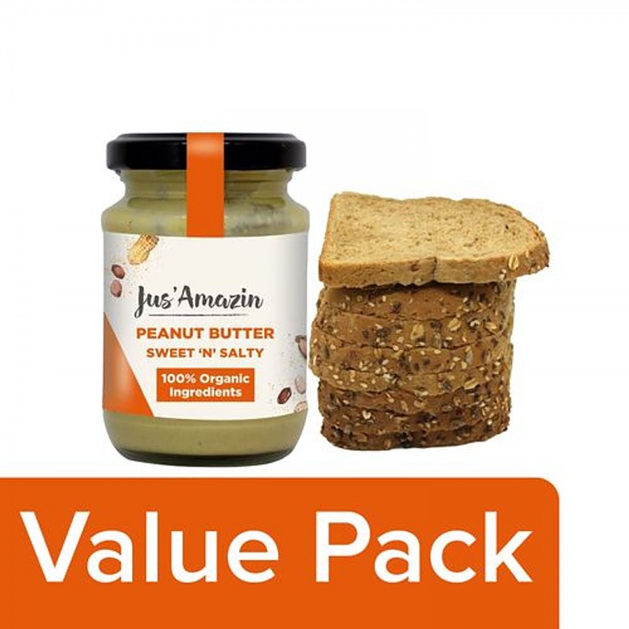 bb Combo Jus Amazin Peanut Butter - Sweet n Salty 125G + Fresho Multigrain Bread 200G