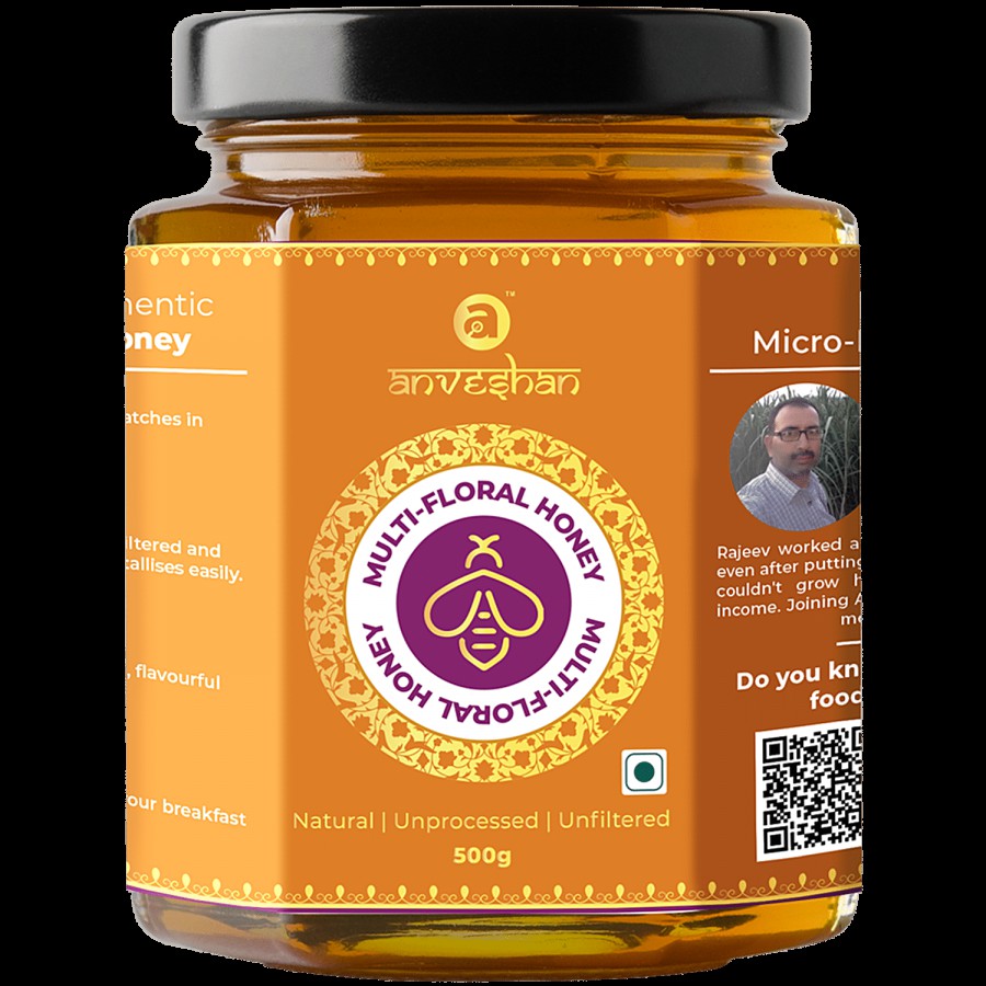 Anveshan 100% Pure Raw Multi-Floral Honey - Immunity Boosting - No Added Sugar - 1L