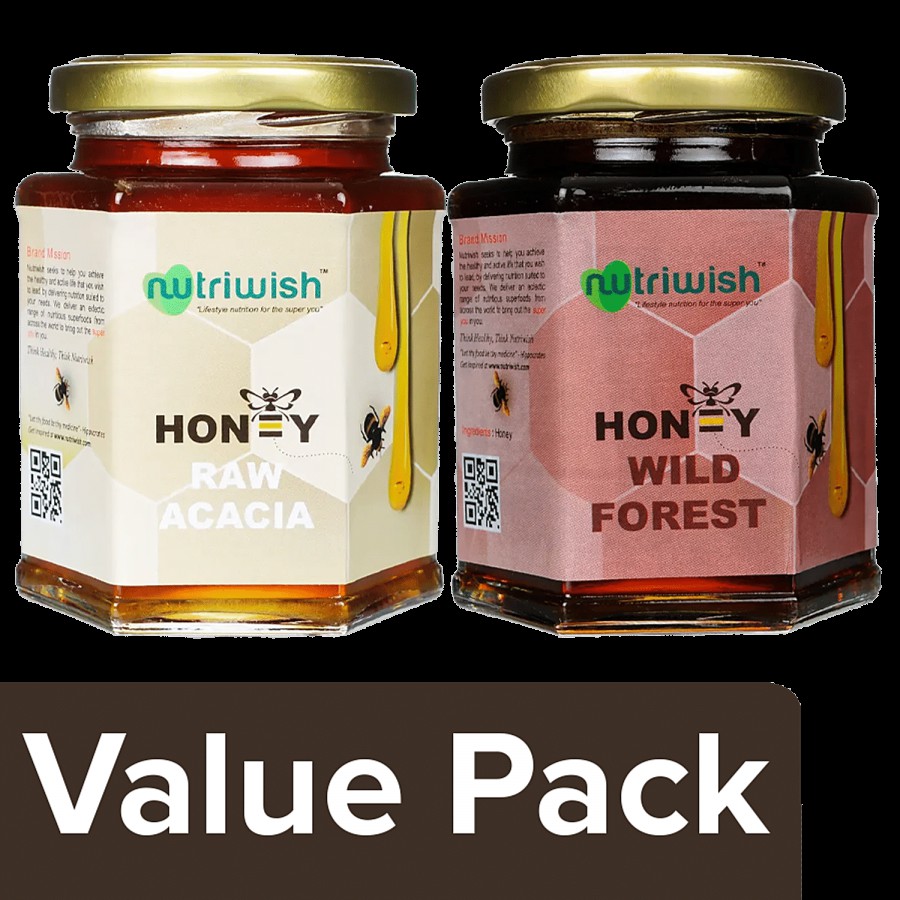 Nutriwish 100% Pure Organic Honey-Acacia 350 g + 100% Pure Organic Honey-Wild Forest 350 g