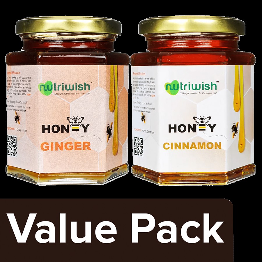 Nutriwish 100 % Pure Organic Honey - Ginger 350 g + 100% Pure Organic Honey 350 g