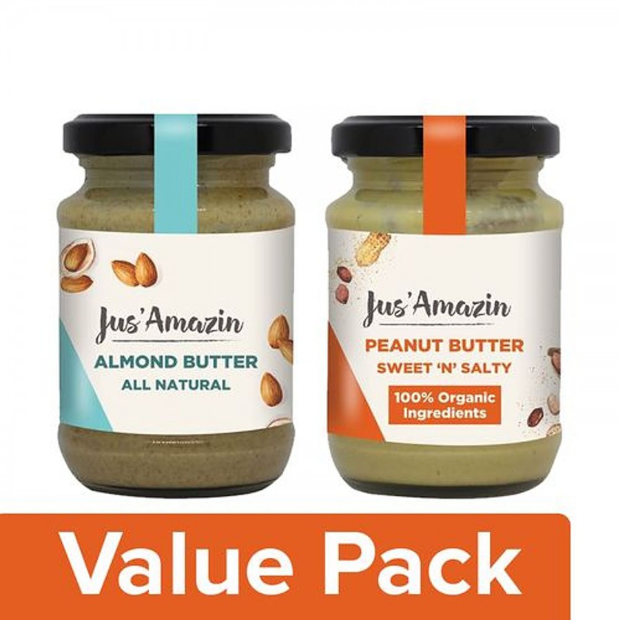 Jus Amazin Almond Butter - All Natural 125 gm + Peanut Butter- Sweet n Salty