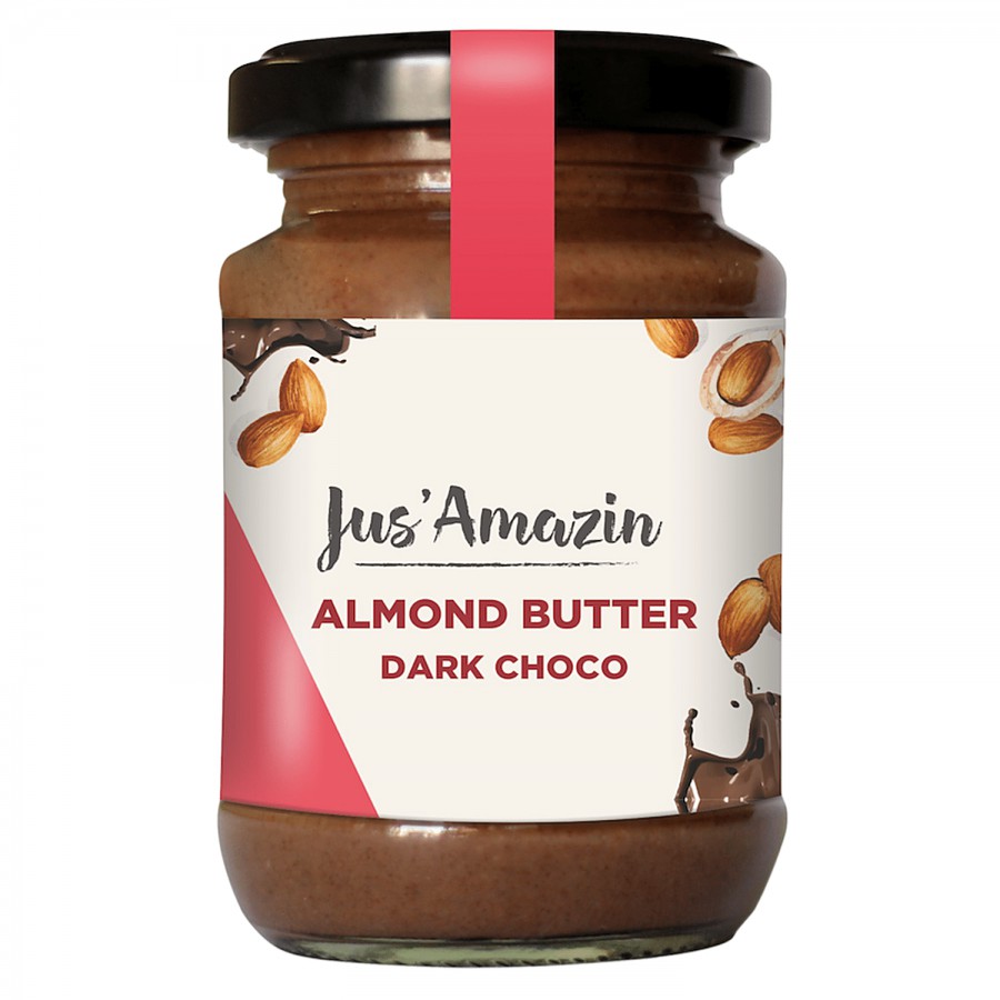 Jus Amazin Almond Butter Dark Chocolate 125g+Roasted Almonds Coated Organic Flax Seeds 19g