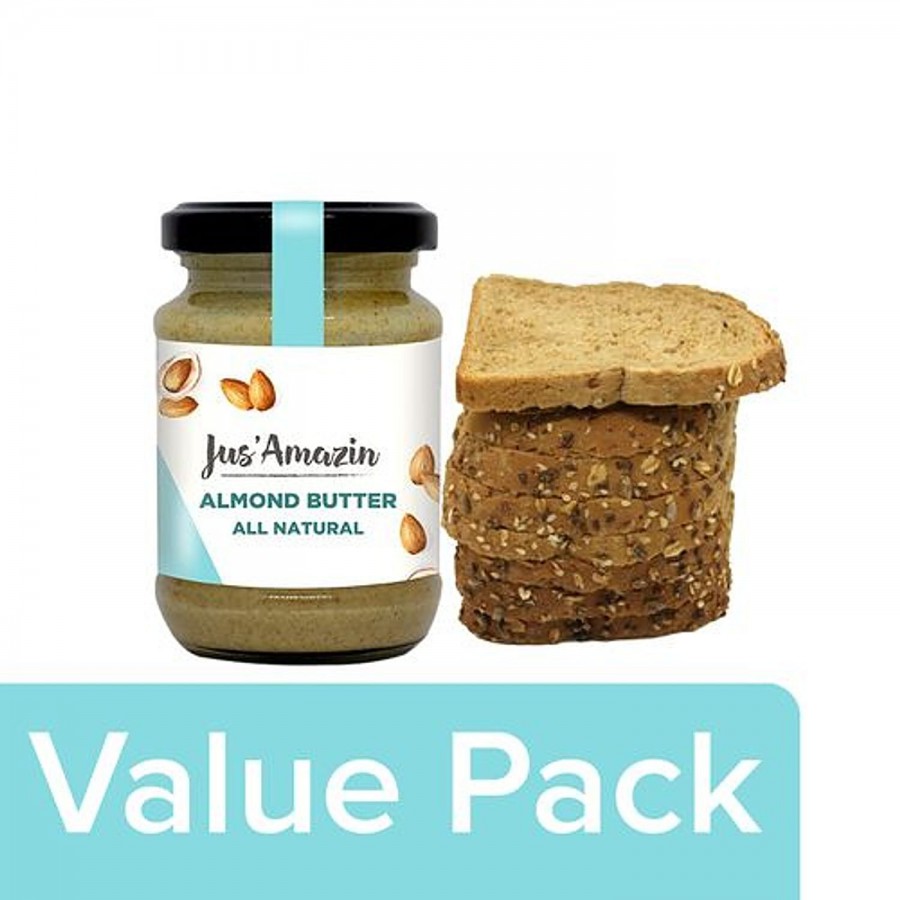 bb Combo Jus Amazin Almond Butter - All Natural 125 gm + Fresho Multigrain Bread 200 gm