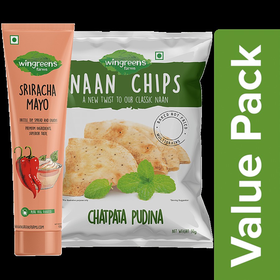 Wingreens Farms Wingreens Sriracha Mayo Dip & Spread - 180g Tube + (Chatpata pudhina naan chips 30gm )