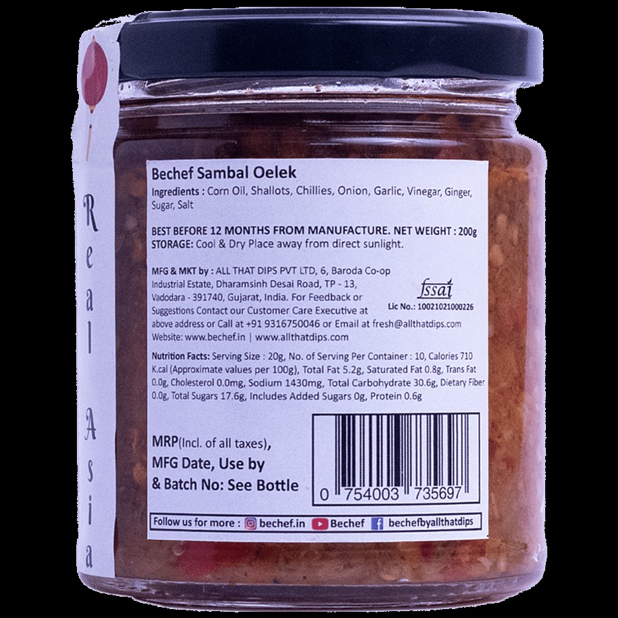 Bechef Sambal Oelek - Hand Ground & Sauted Chilli