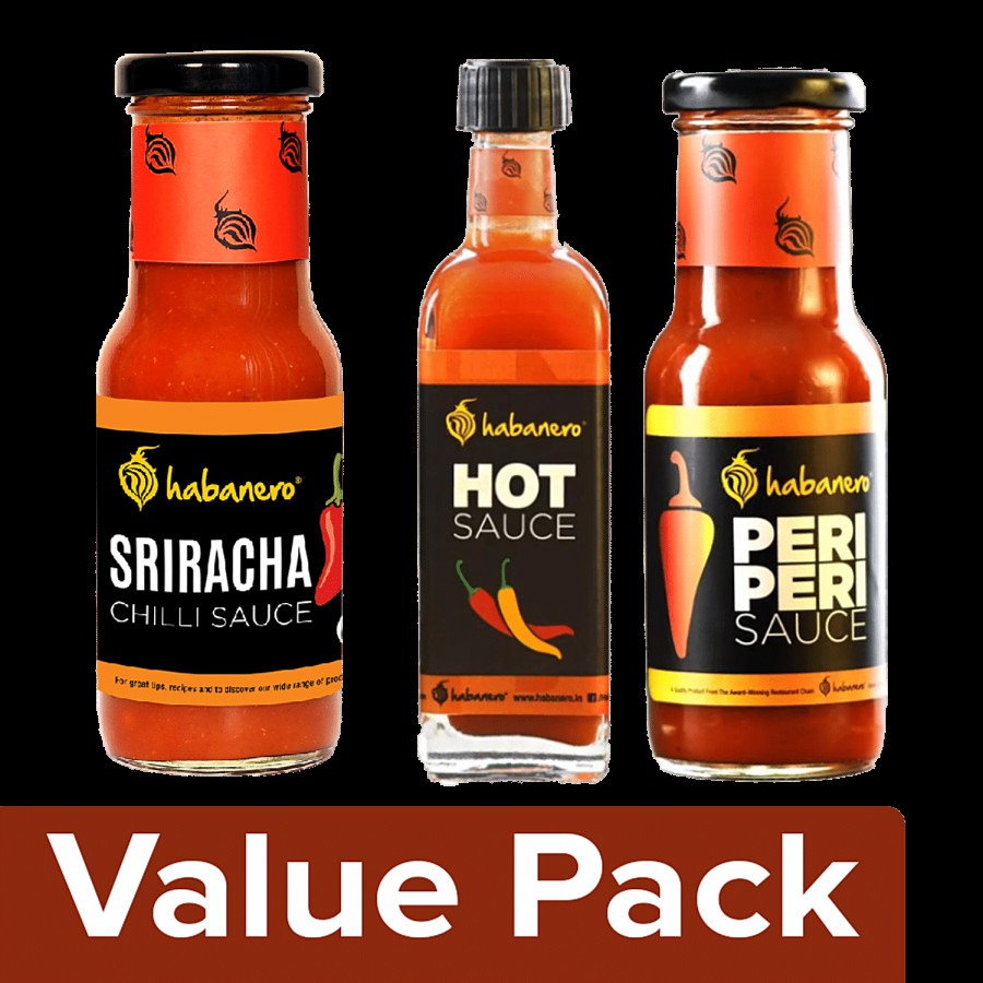 Habanero Sriracha Chilli Sauce 185 g + Hot Sauce 75 ml + Sauce - Peri Peri 200 g