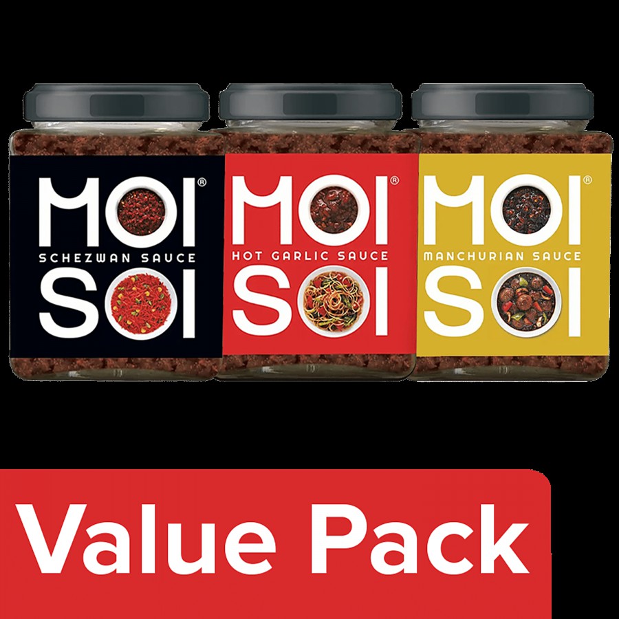 MOI SOI Schezwan Sauce 175 g + Hot Garlic Sauce 175 g + Manchurian Sauce 175 g