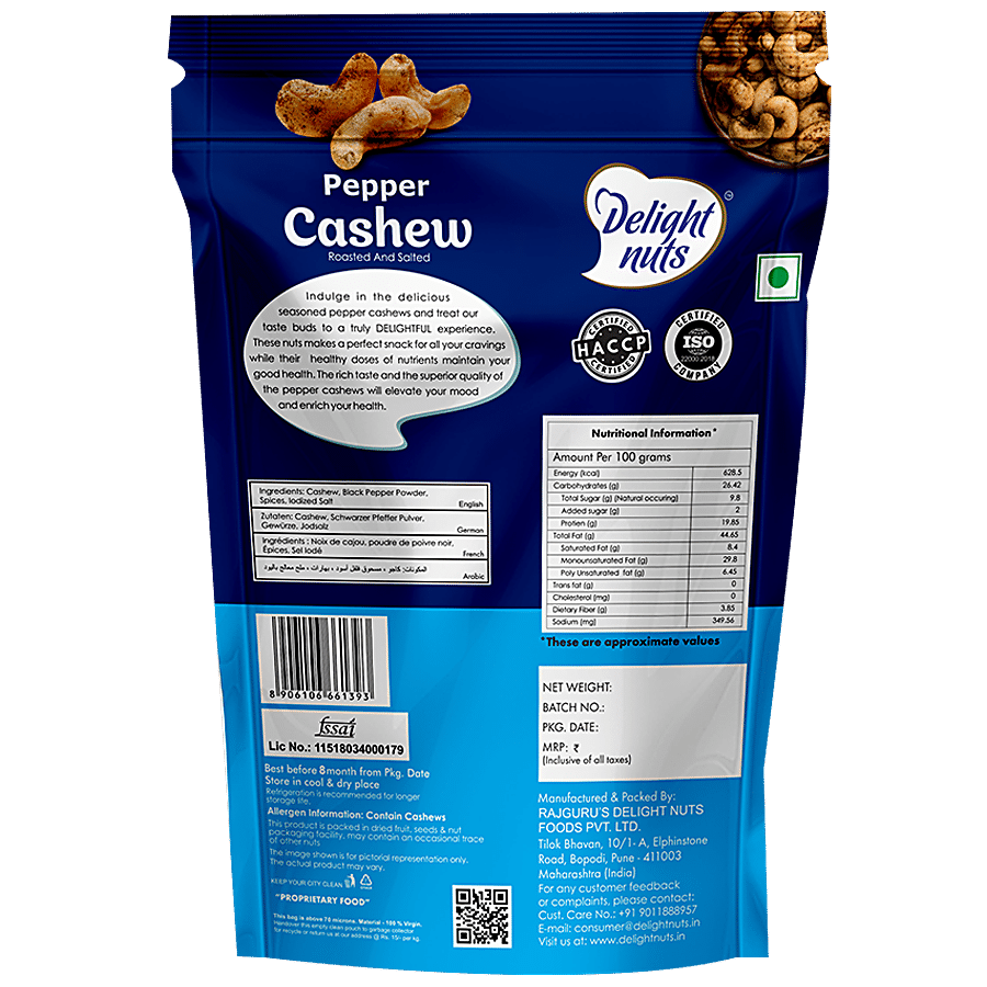 Delight Nuts Pepper Cashew - Roasted & Salted