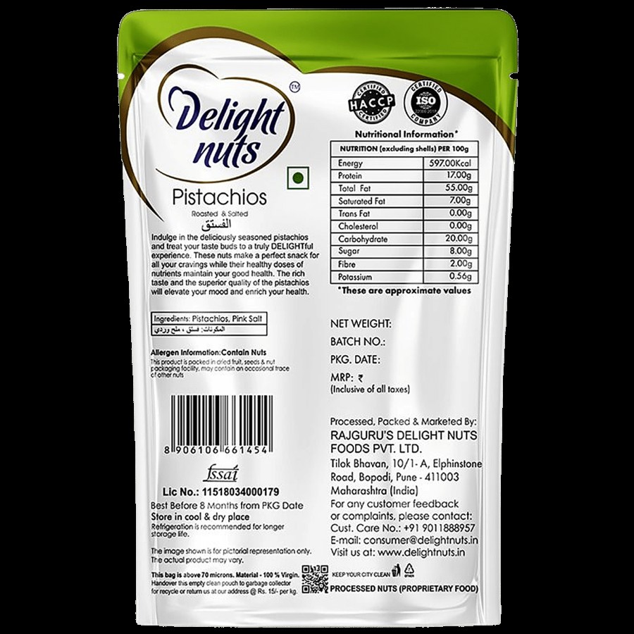 Delight Nuts Pistachios - Roasted & Salted