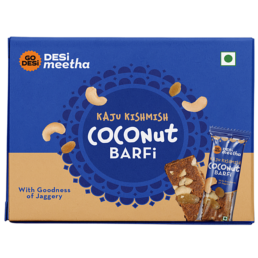 GO DESi Kaju Kishmish Coconut Barfi With Jaggery