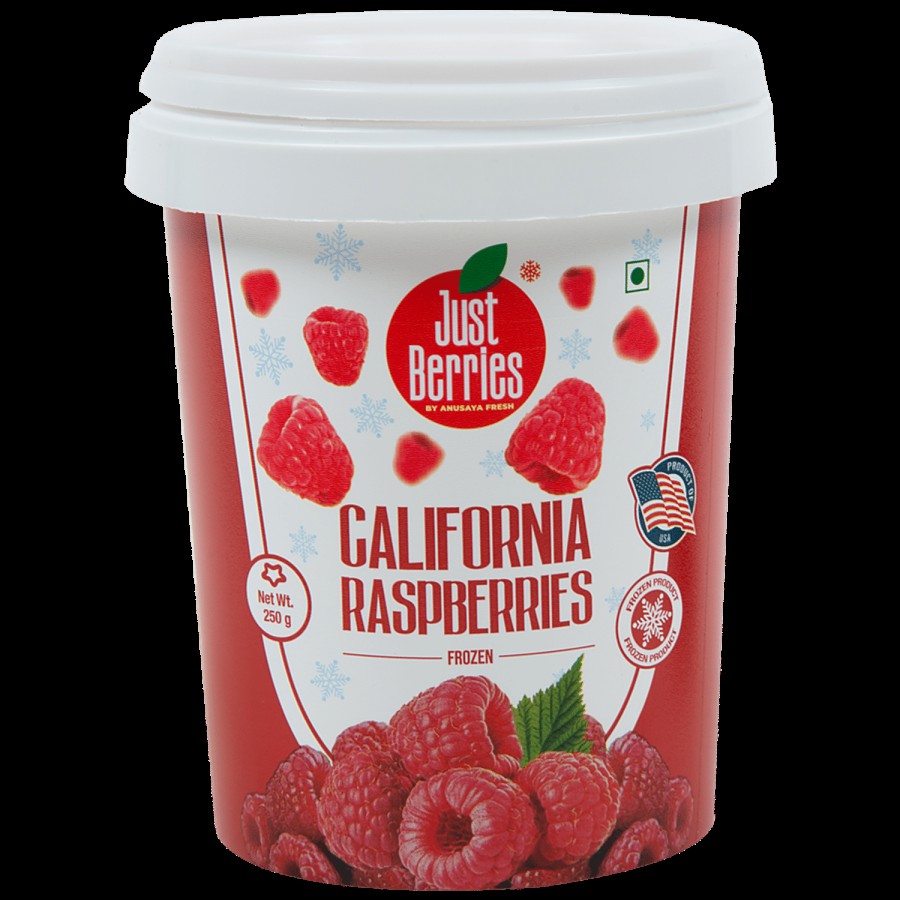 JUST BERRIES Frozen California Raspberries - Rich In Antioxidants & Minerals