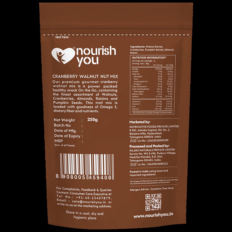 Nourish you Raw Cranberry Walnut Nut Mix - Gluten Free