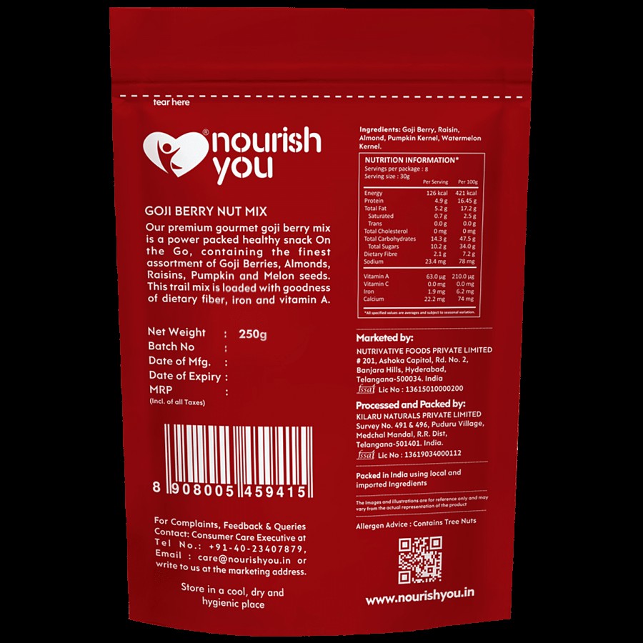 Nourish you Raw Goji Berry Nut Mix - Gluten Free