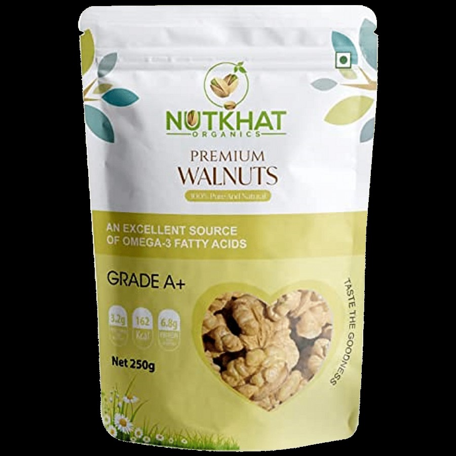 Nutkhat Organics Premium Walnuts Grade A+ Highest Grade - Rich In Omega 3 Fatty Acids