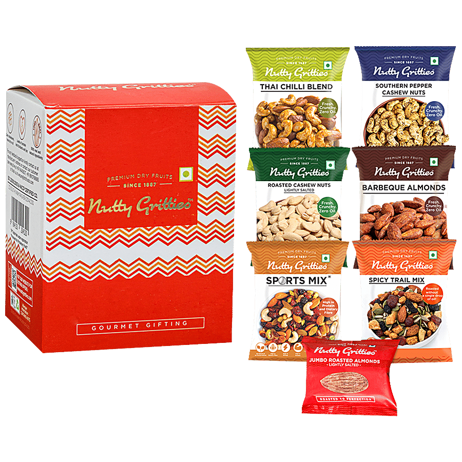 Nutty Gritties Mixed Dry Fruits Nuts Gift Box - 7 Flavoured Nuts On The Go