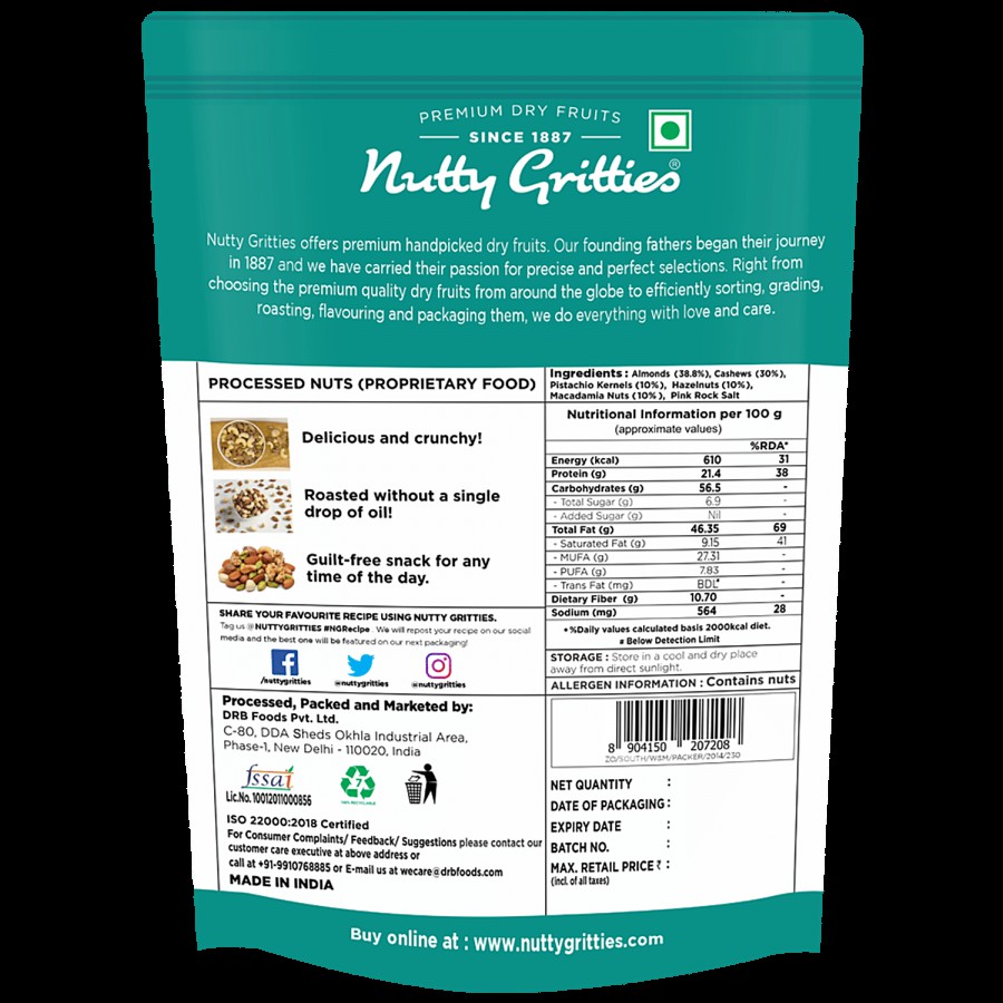 Nutty Gritties Nuts Mix - Premium Dry Fruits With Himalayan Pink Salt