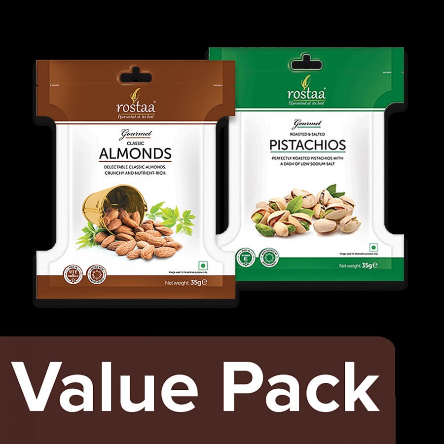 Rostaa Almonds - Classic 35 g + Pistachio - Roasted & Salted 35 g Pouch