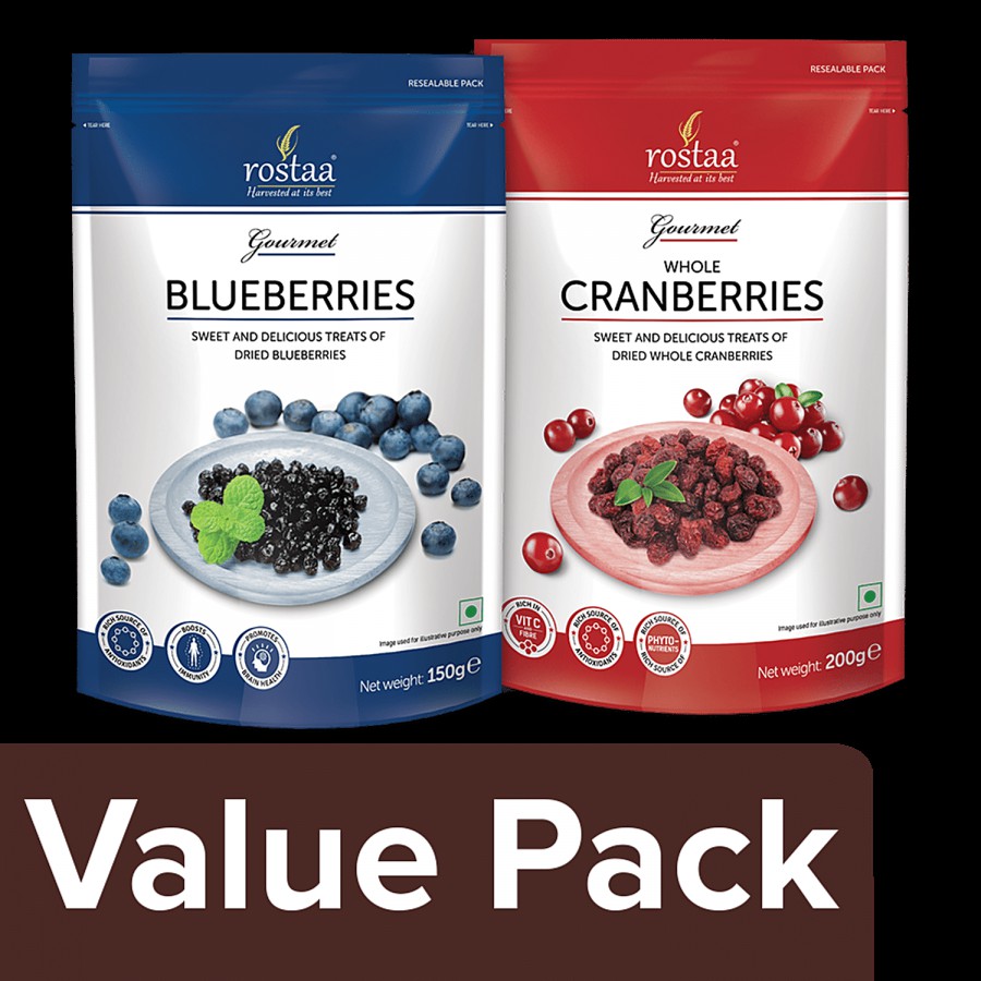 Rostaa Cranberries - Whole 200 g Pouch + Berries - Blue 150 g Pouch