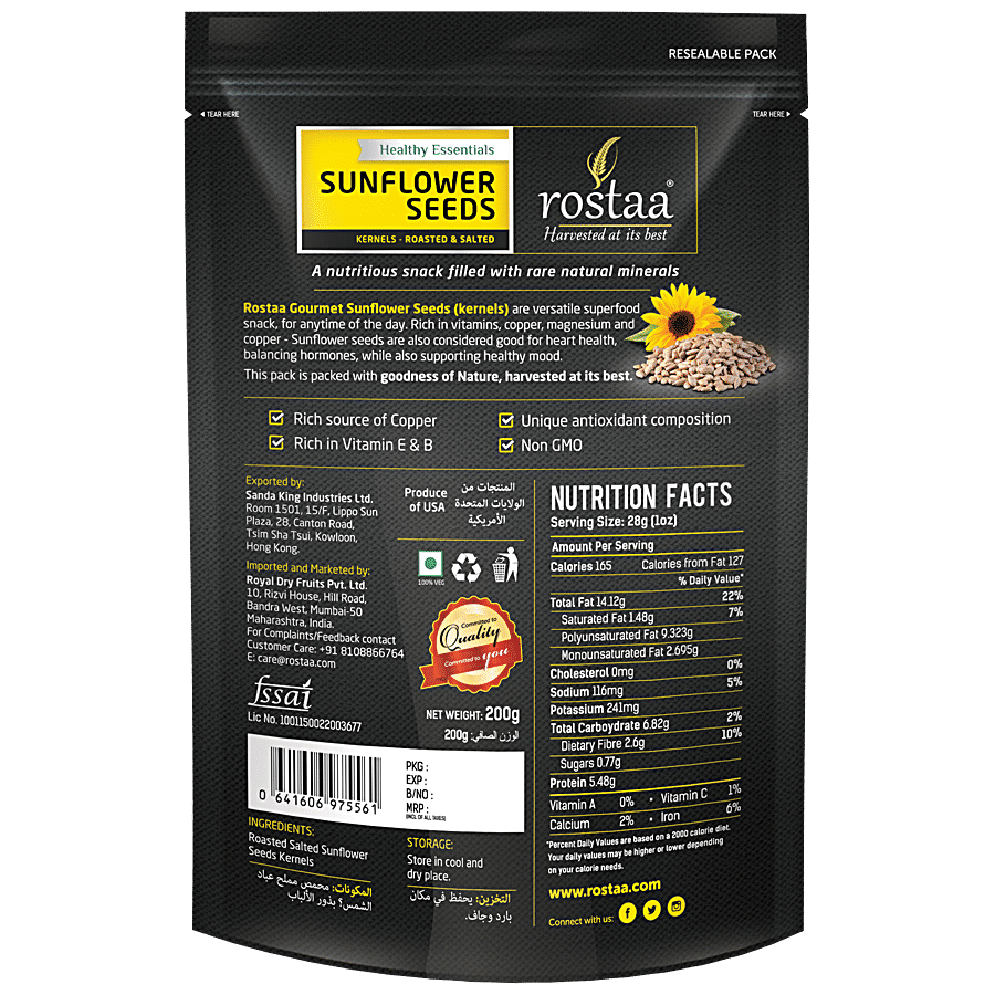 Rostaa Healthy Essentials Sunflower Seeds Kernels - Roasted & Salted