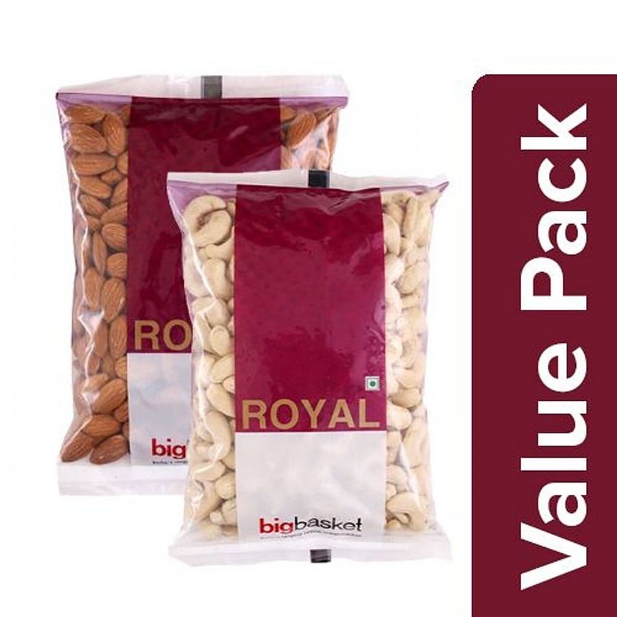 bb Royal Almond/Badam Californian 500g + Cashew/Kaju Whole 500g