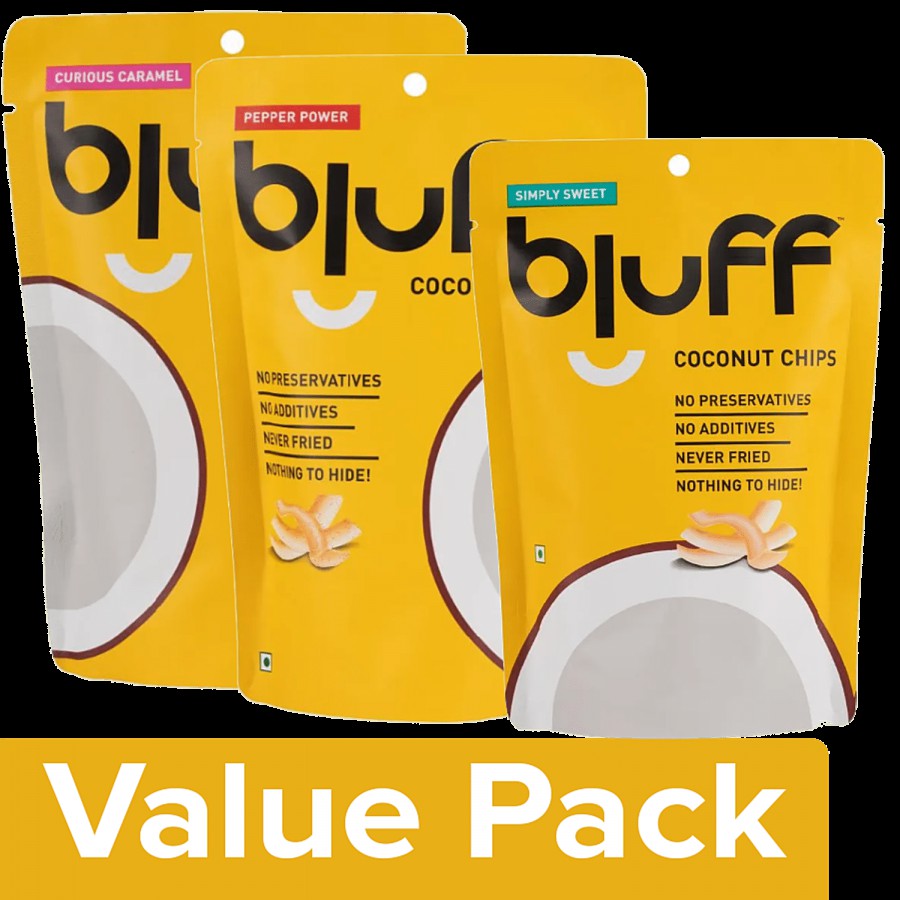 Bluff Roasted Coconut Chips - Curious Caramel + Pepper Power + Simply Sweet (30 g each)