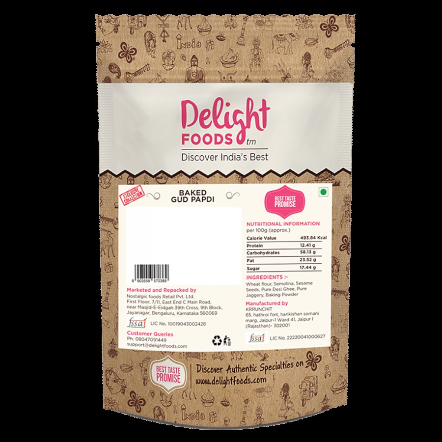 Delight Foods Baked Gud Papdi With Sesame - Ghee Jaggery Chips