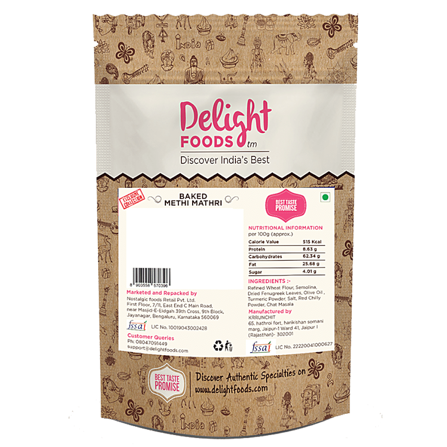 Delight Foods Baked Methi Mathri - Olive Oil Used