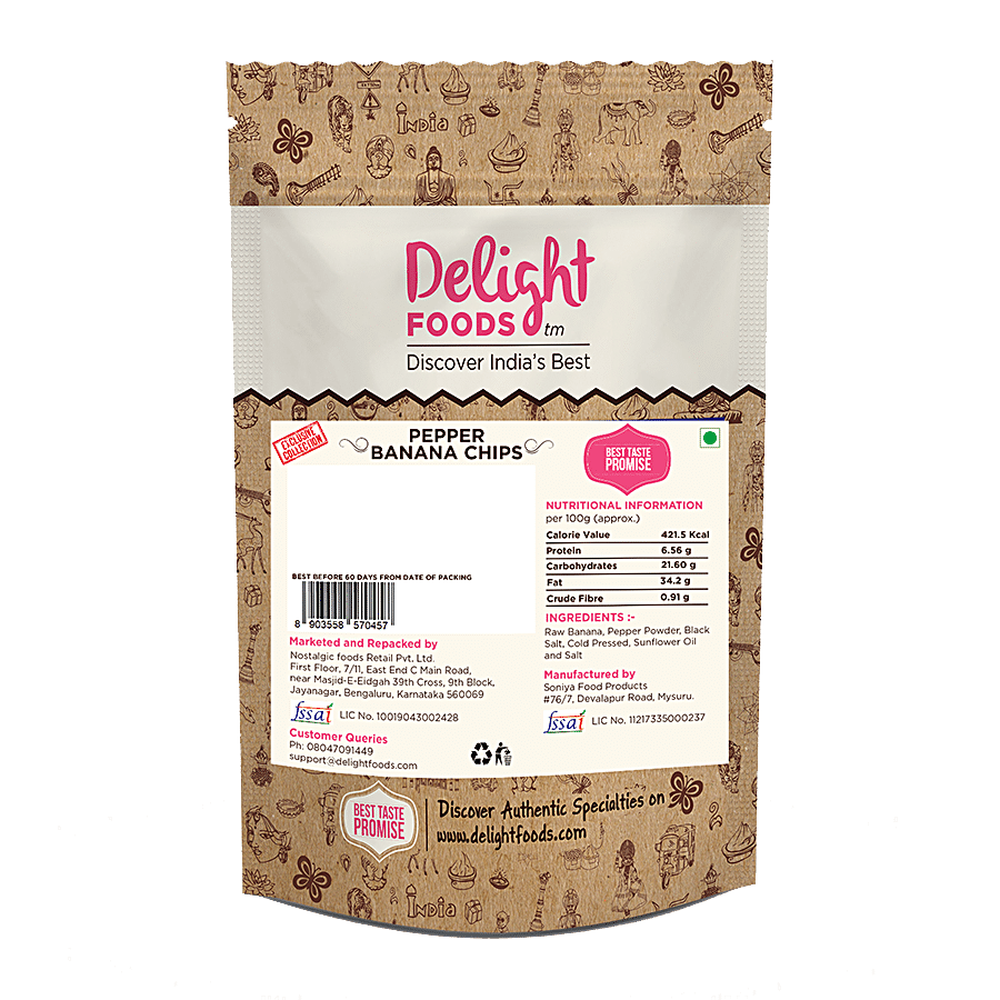 Delight Foods Pepper Banana Chips - Cold Pressed Sunflower Oil Fried