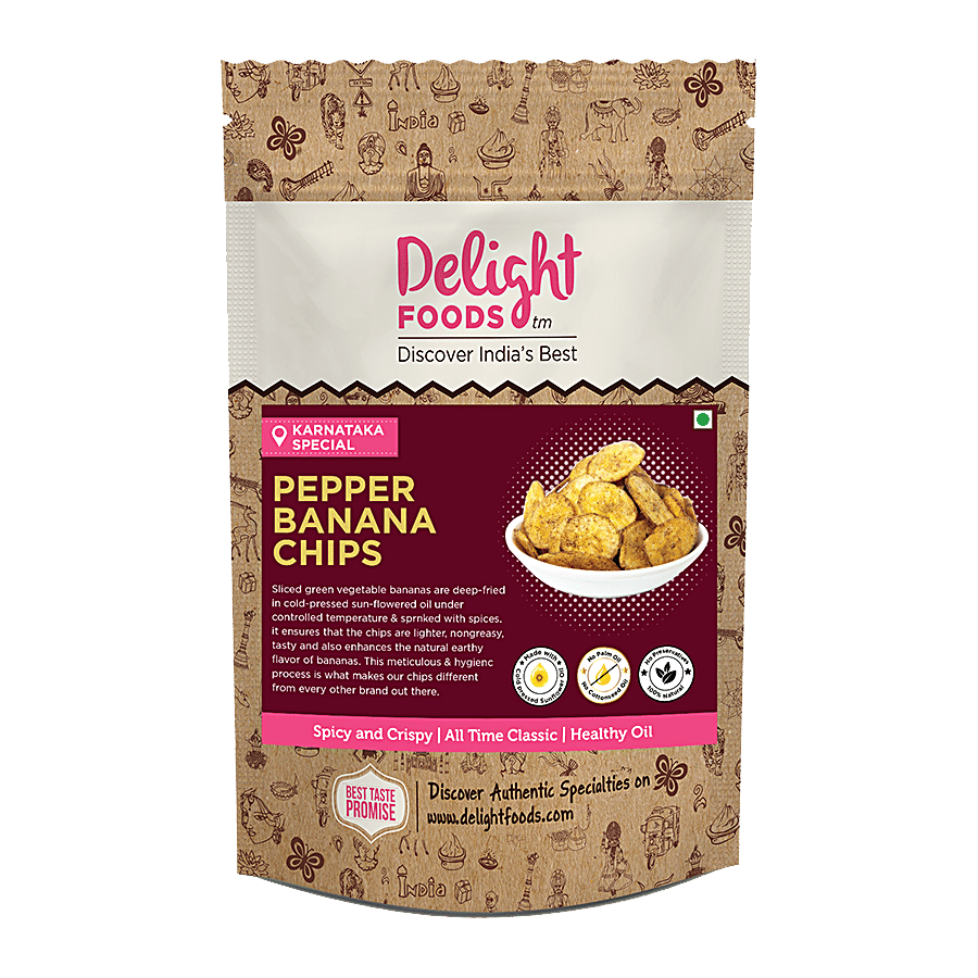 Delight Foods Pepper Banana Chips - Cold Pressed Sunflower Oil Fried