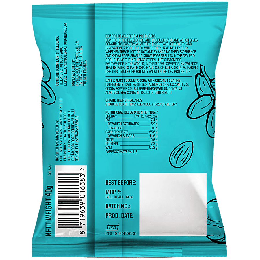 Dev. Pro. Food Group Date & Nuts Drops - Coconut Cocoa With Fibre Coating