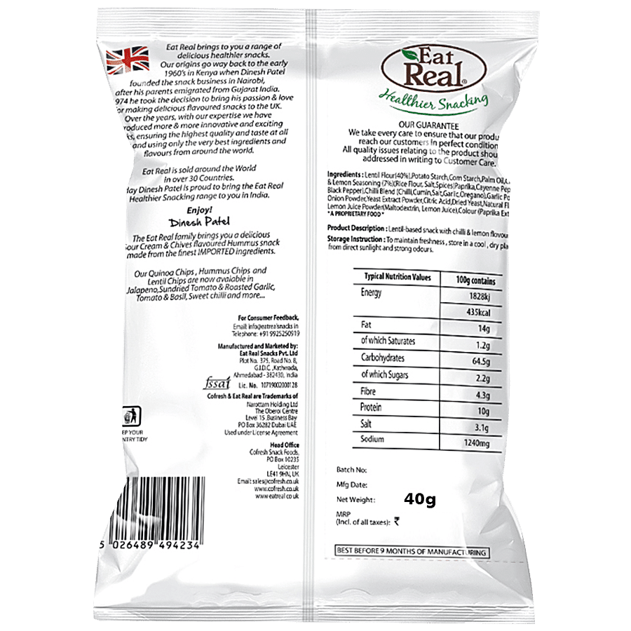 Eat Real Lentil Chips - Chilli & Lemon Flavour