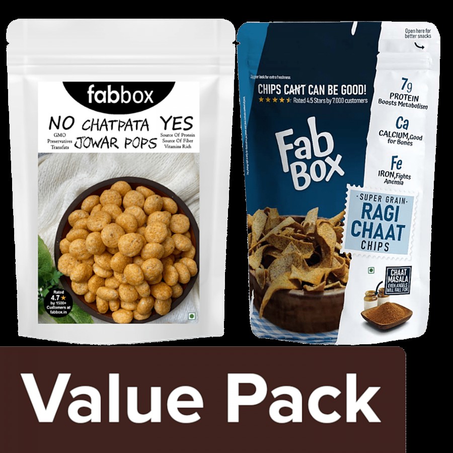 Fabbox Healthy Snack - Jowar Pops - Chatpata 55 g + Ragi Chaat Chips 78 g