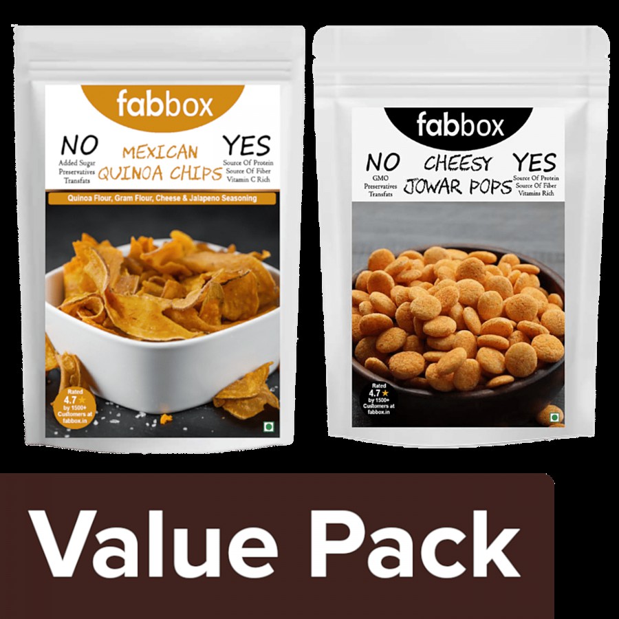 Fabbox Healthy Snack - Jowar Pops - Cheesy 55 g + Quinoa Chips - Mexican Style 50 g