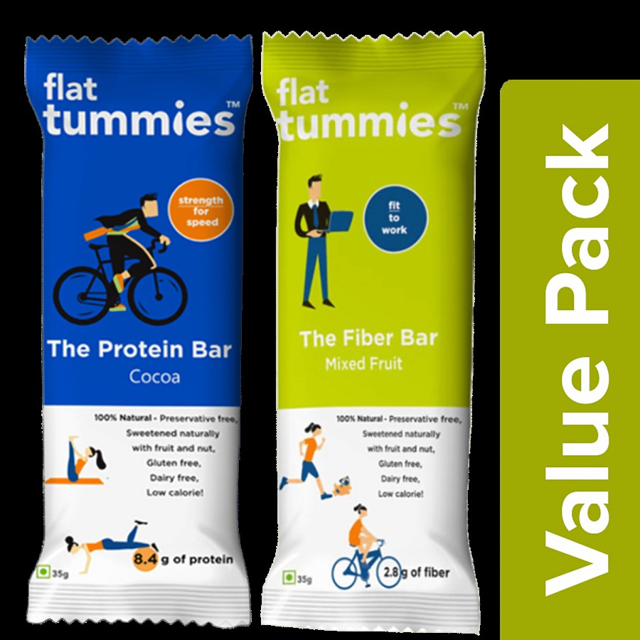 Flat Tummies The Protein Bar - Cocoa 35 g + The Fibre Bar - Mixed Fruits 35 g