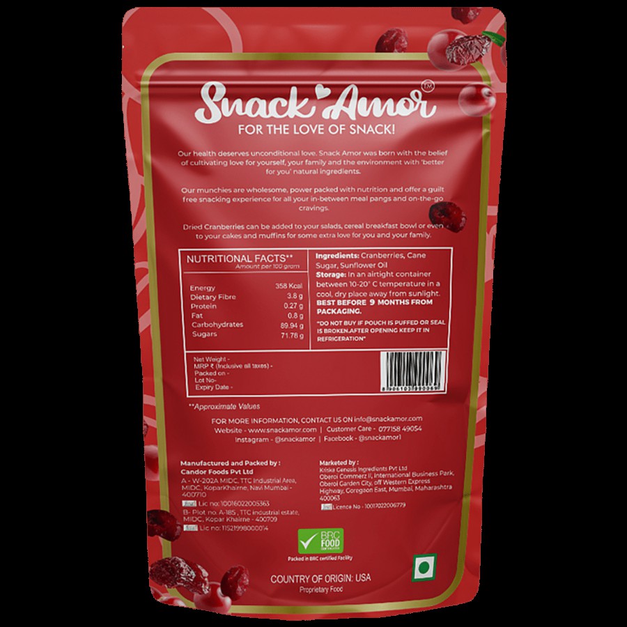 SnackAmor Dried Cranberries - Nutrient-Rich