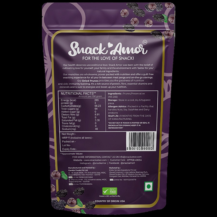 SnackAmor Dried Prunes - Fibre-Rich