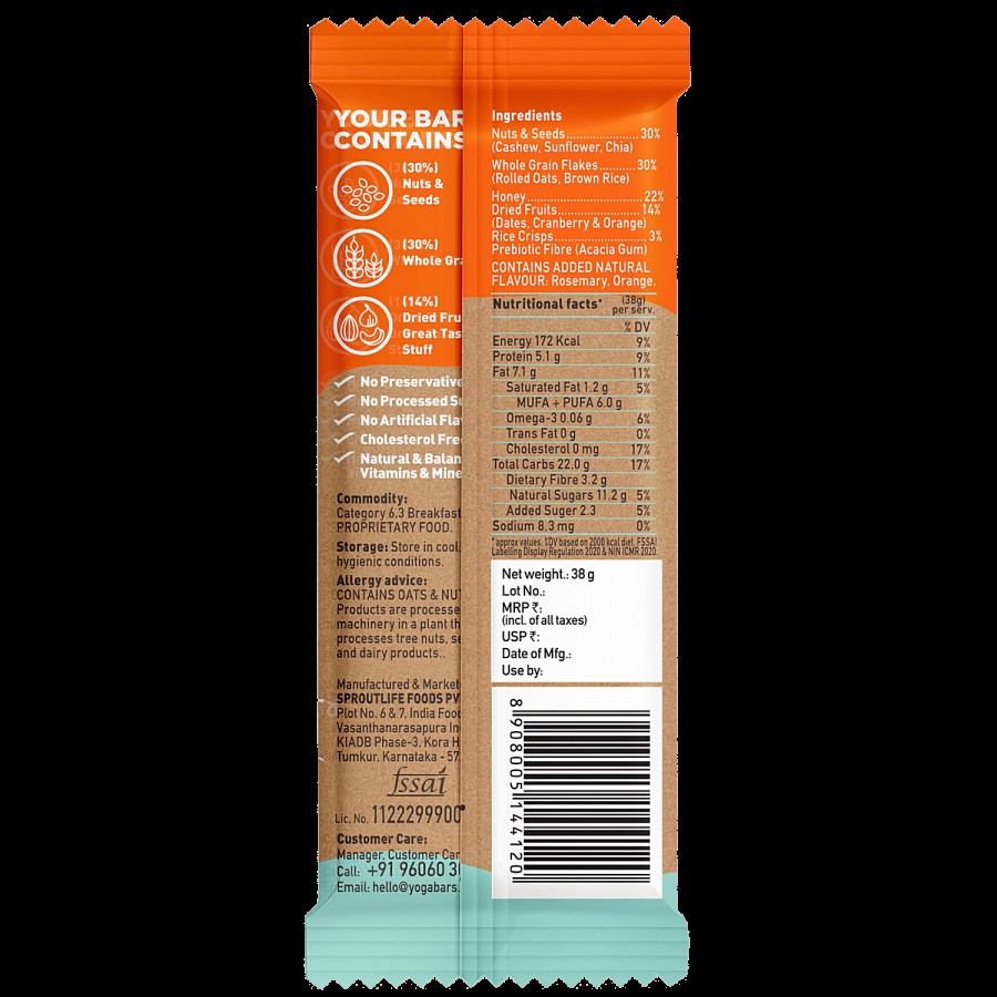 Yoga Bar Multigrain Energy Bar - Orange Cashew