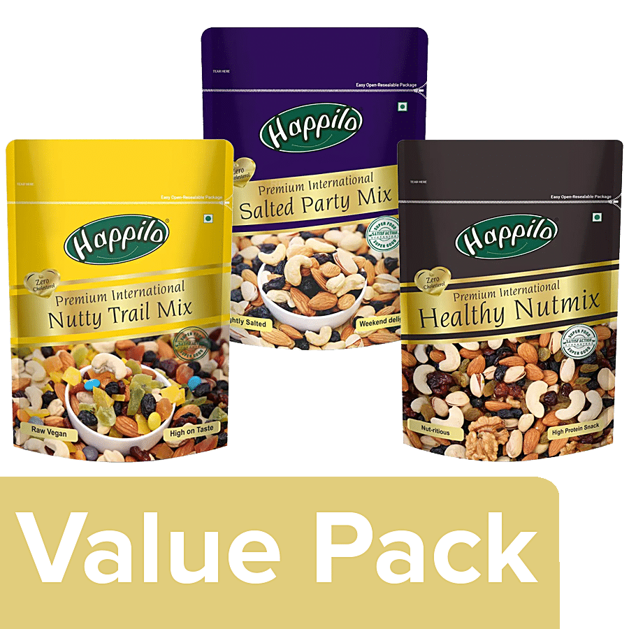 Happilo Premium Internationa l- Trial Mix 200G+Healthy Nutmix 200G+Salted Party Mix 200G