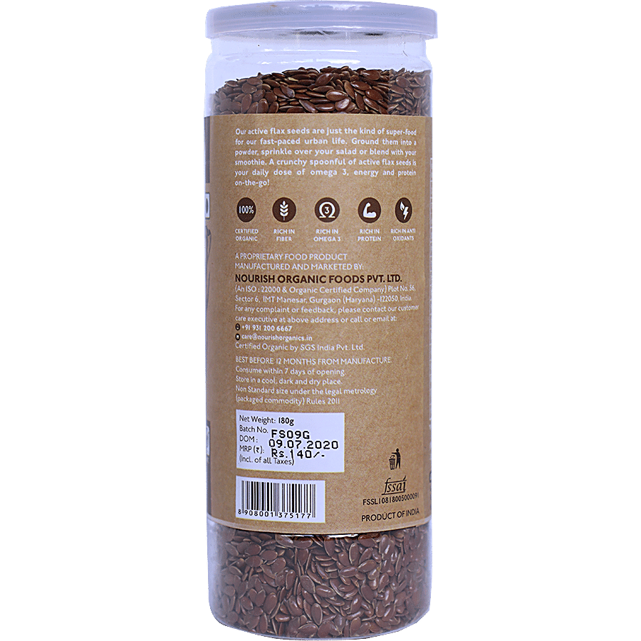 Nourish Organics Active Flax Seeds - High In Omega-3