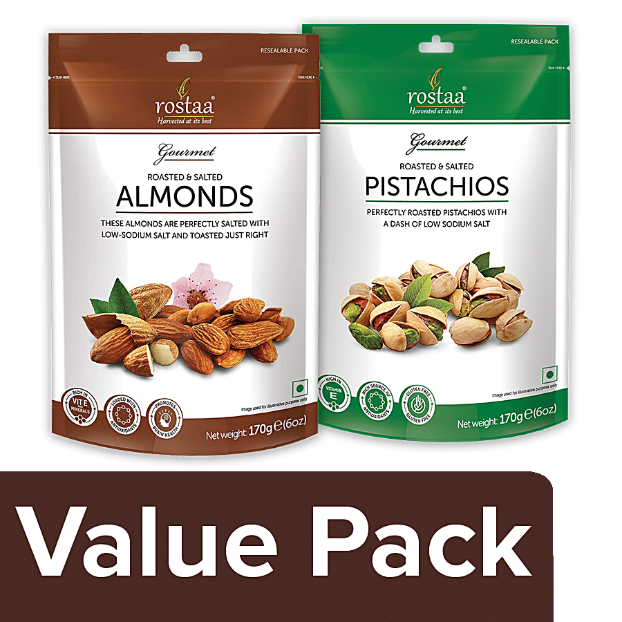 Rostaa Almond - Roasted & Salted 170 g Pouch + Pistachio 170 g