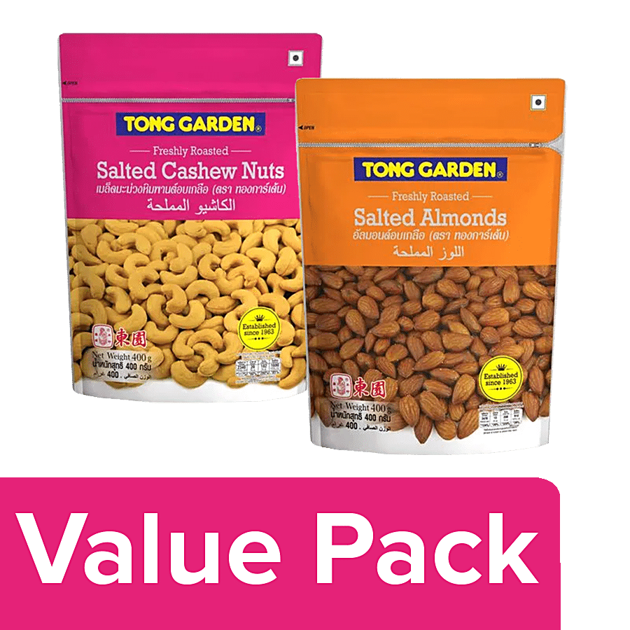 Tong Garden Cashew Nuts - Salted 400 g Pouch + Almonds - Salted 400 g Pouch