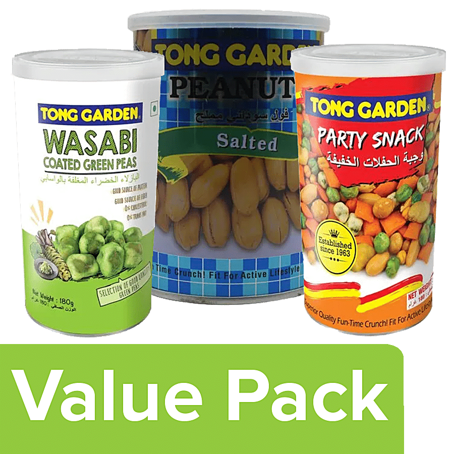 Tong Garden Peanuts - Salted 150 g + Party Snack 180 g + Wasabi Coated Green Peas 180 g