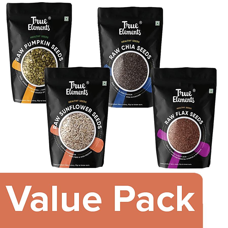 True Elements Raw Pumpkin Seeds + Chia Seeds + Sunflower Seeds + Flax Seeds (250 g each)