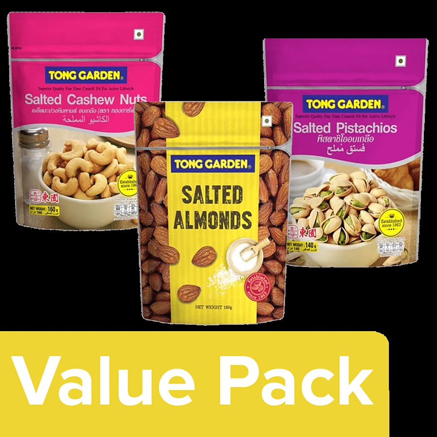 Tong Garden Salted Almond 150 g + Salted Pistachios 140 g + Cashew Nuts - Salted 160 g