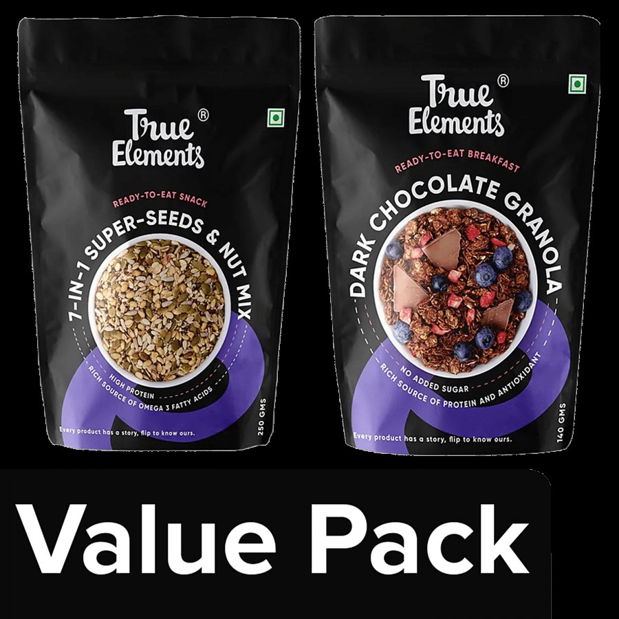 True Elements 7-in-1 Super Seeds & Nut Mix 250 g + Dark Chocolate Granola