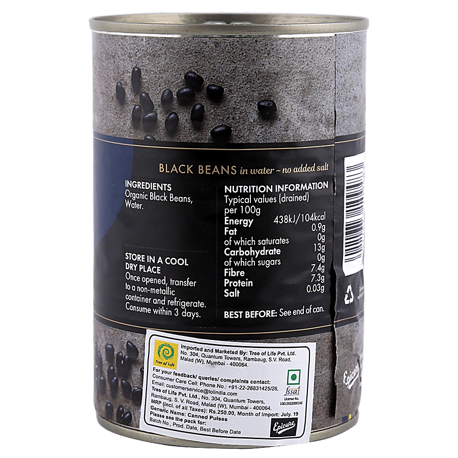 Epicure Organic Black Beans In Water - With No Added Salt & Artificial Additives