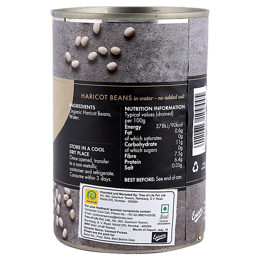 Epicure Organic Haricot Beans In Water - With No Added Salt & Artificial Additives