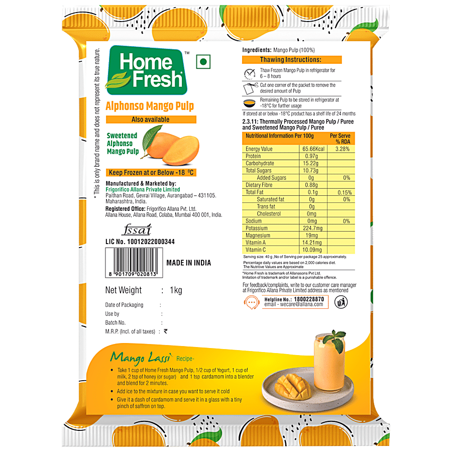 Home Fresh Alphonso Mango Pulp - Sweetened