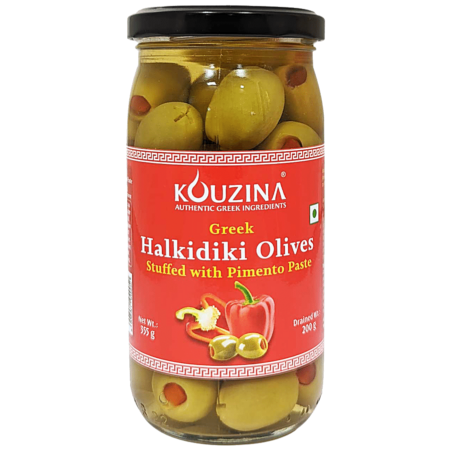 Kouzina Greek Halkidiki Green Olives Stuffed With Pimento Paste